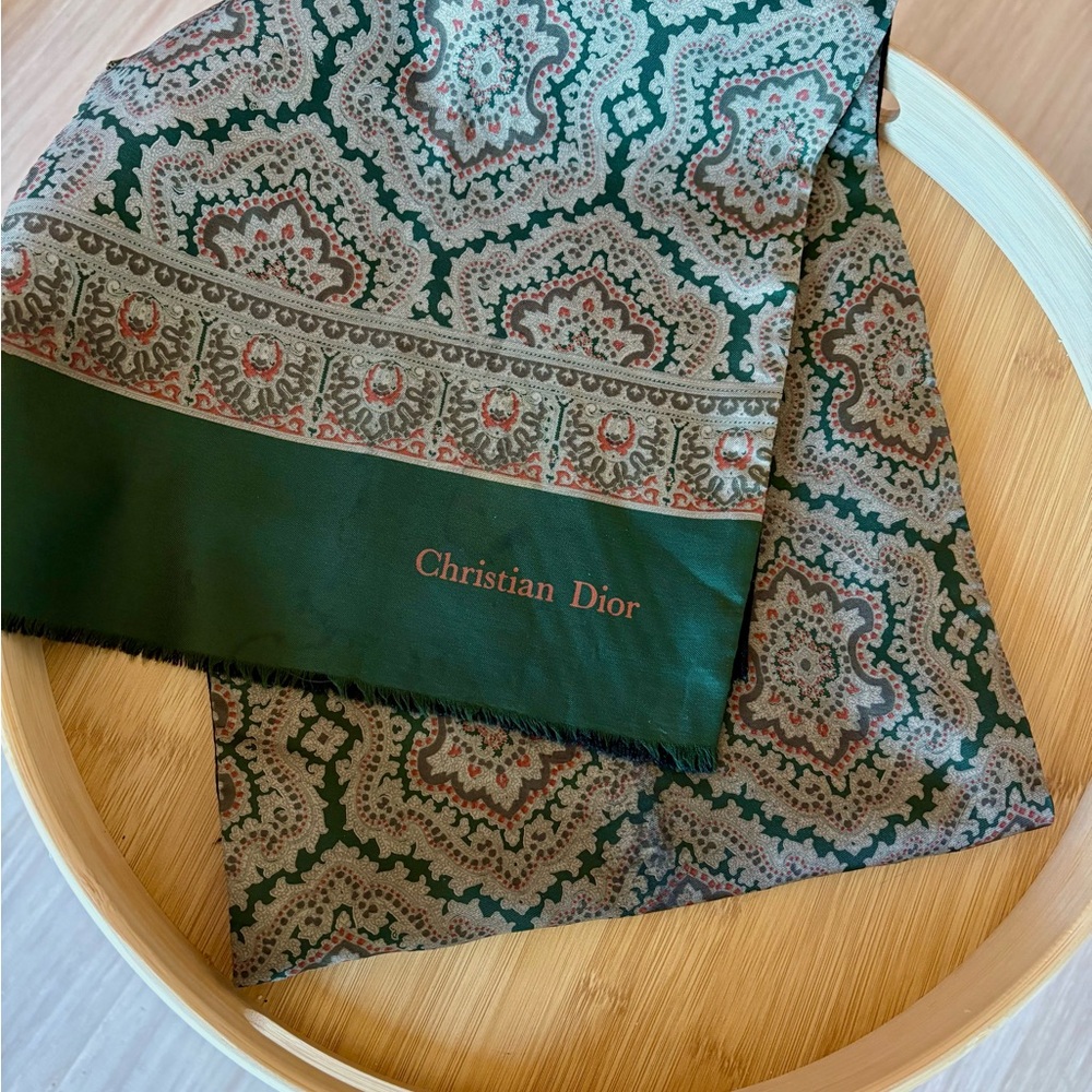 Dior Green and Gray Patterned Scarf